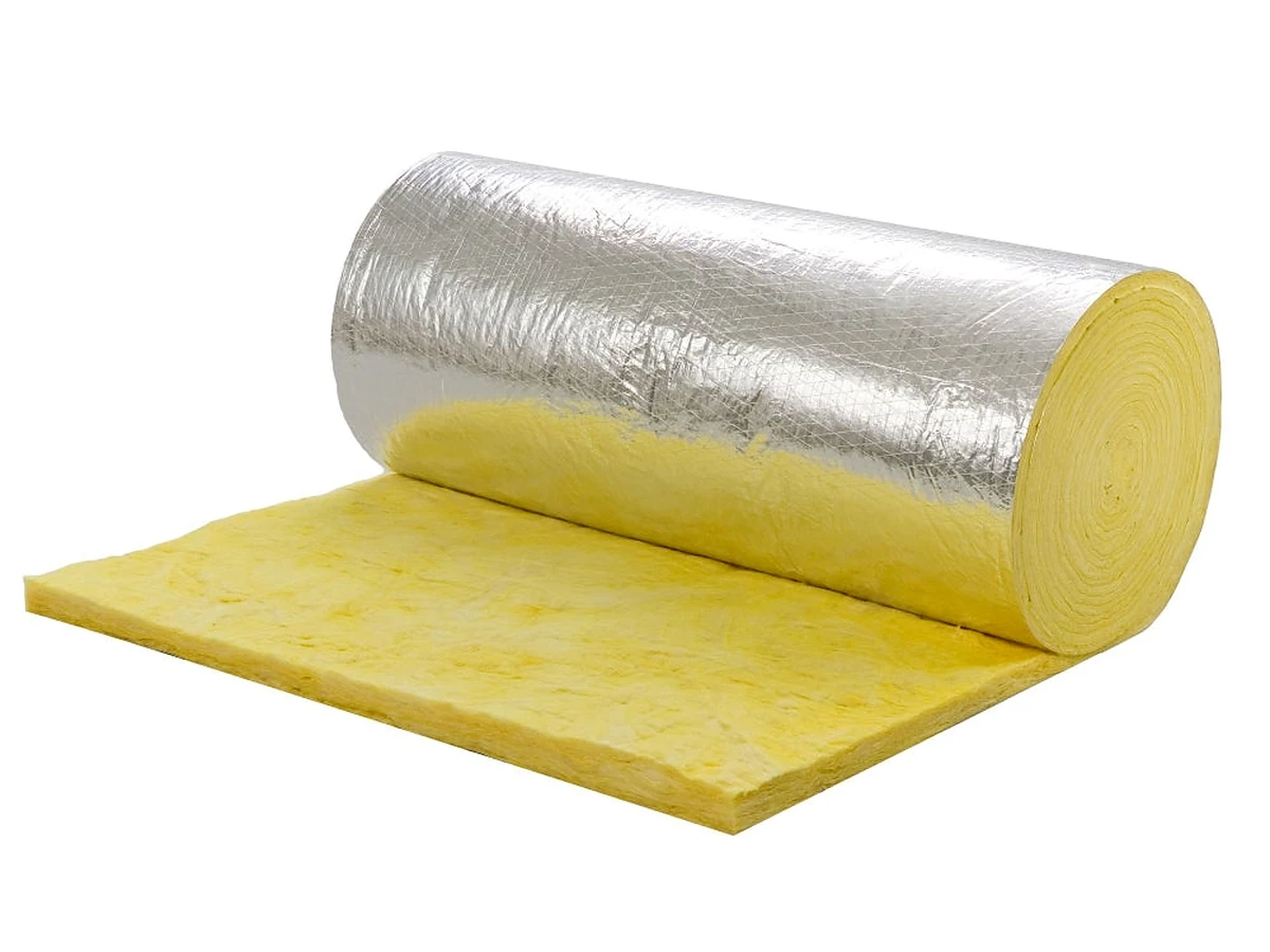 Foil faced glass wool insulation roll with yellow glass wool core