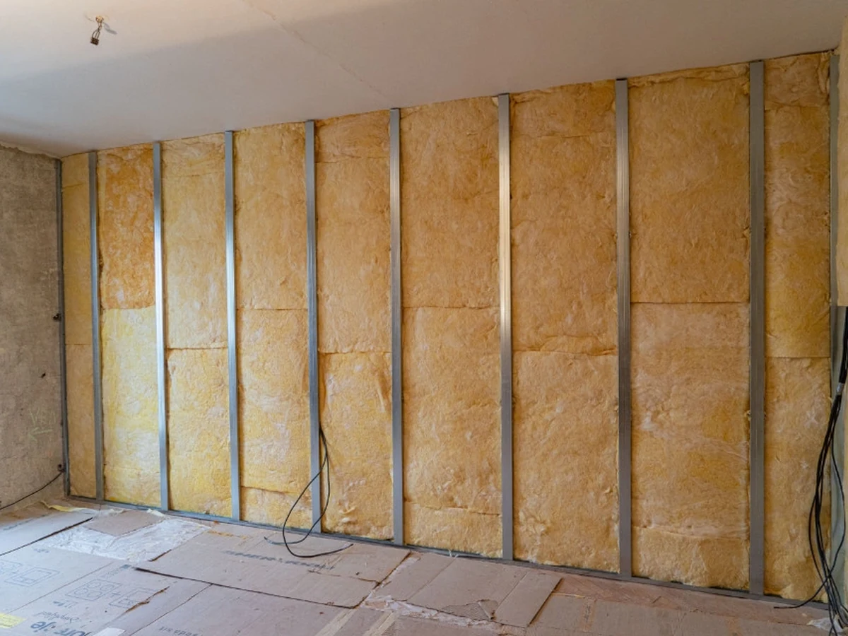 Mineral wool insulation installed between wall studs
