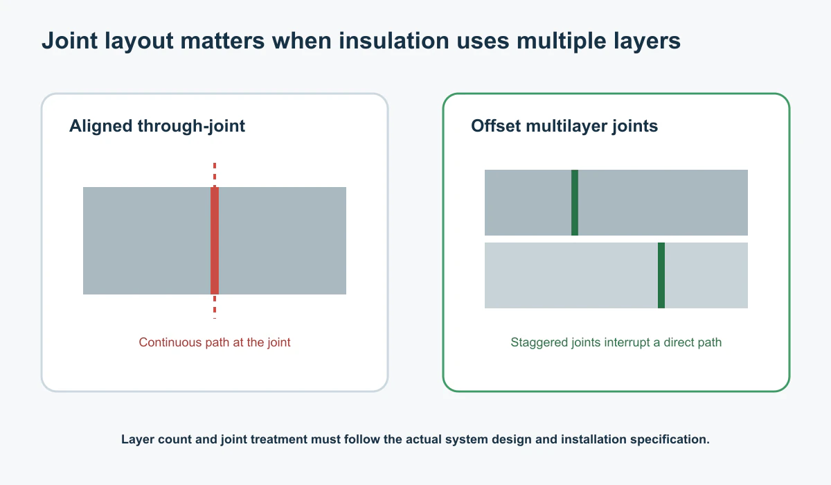 Single and multilayer rock wool insulation with staggered joints through the thickness